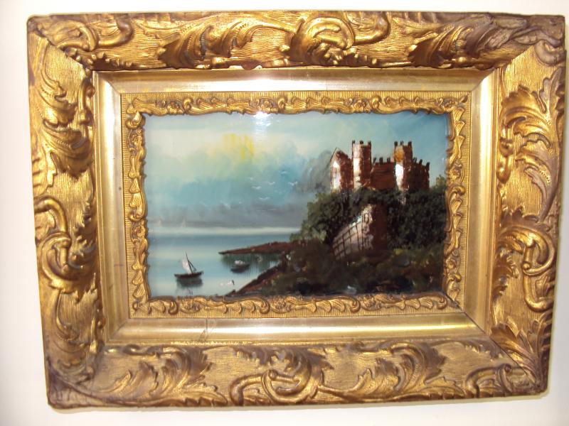 Castle, Boats Water Reverse Painting on the glass